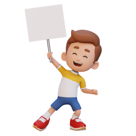 Happy Kid Showing Blank Placard  3D Icon