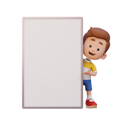 Happy Kid Showing Blank Placard  3D Icon