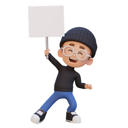 Happy Kid Showing Blank Placard  3D Icon