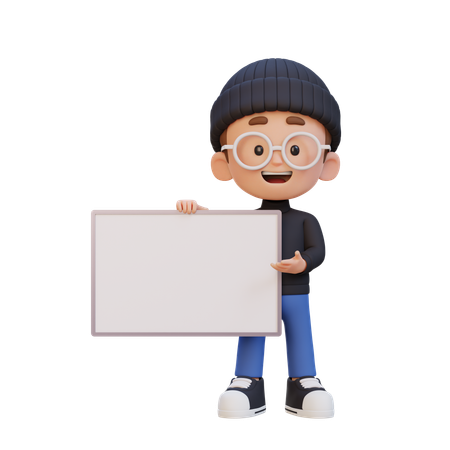 Happy Kid Showing Blank Placard  3D Icon