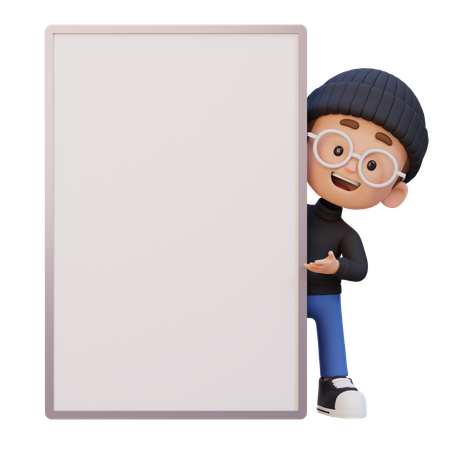 Happy Kid Showing Blank Placard  3D Icon