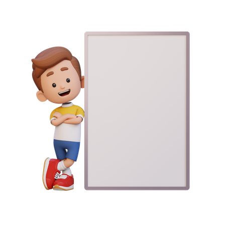 Happy Kid Standing With Blank Placard  3D Icon