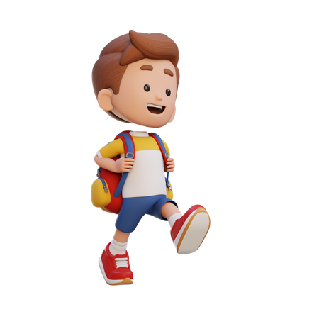 バッグを持って歩いて学校へ行く幸せな子供  3D Icon