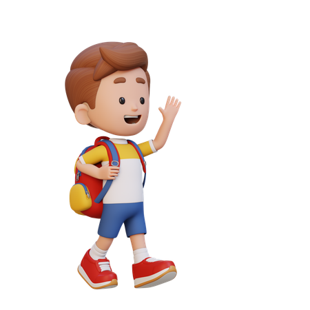 手を振りながら歩く幸せな子供  3D Icon