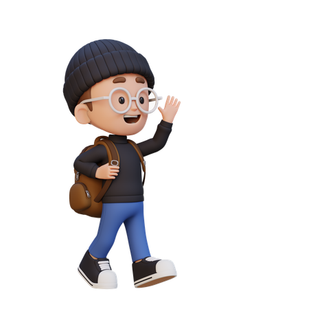 Happy Kid Walking And Waving Hand  3D Icon