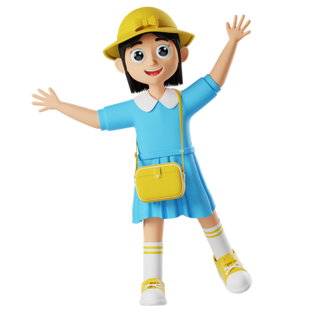 Happy Little girl giving pose  3D Illustration