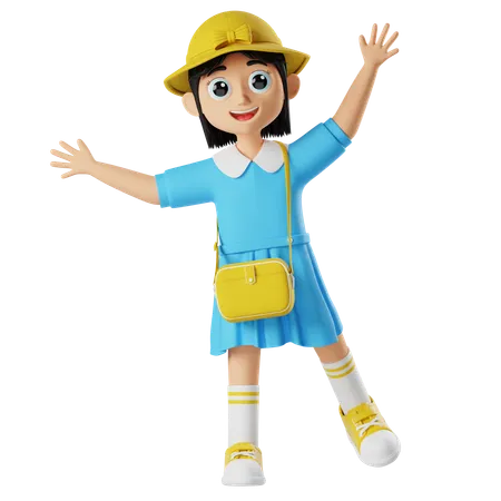 Happy Little girl giving pose  3D Illustration