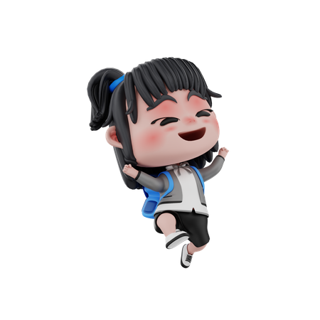 Happy little girl going to school  3D Icon