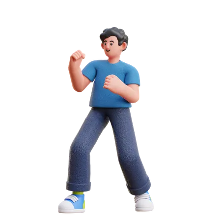 Happy man doing winning gesture  3D Illustration