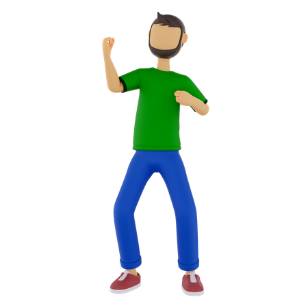 Happy Man Doing Winning Gesture  3D Illustration