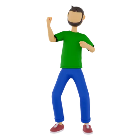 Happy Man Doing Winning Gesture  3D Illustration