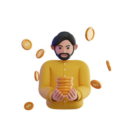 Happy man Holding Money  3D Icon