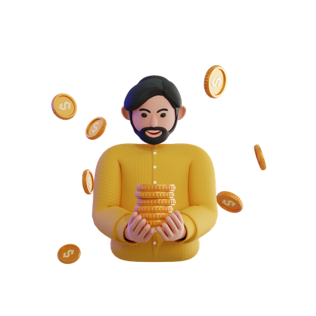 Happy man Holding Money 3D Icon