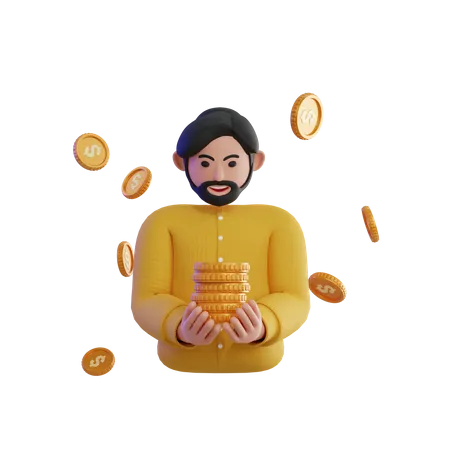 Happy man Holding Money 3D Icon