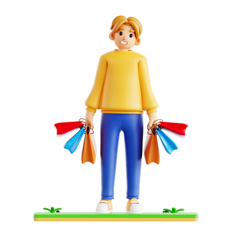 Happy Man Holding Shopping Bags  3D Icon