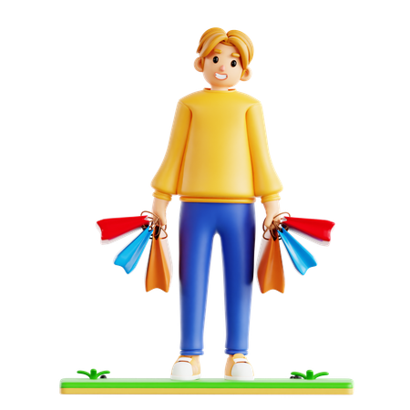 Happy Man Holding Shopping Bags  3D Icon