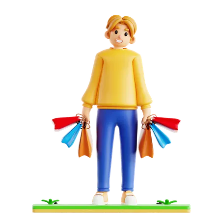 Happy Man Holding Shopping Bags  3D Icon