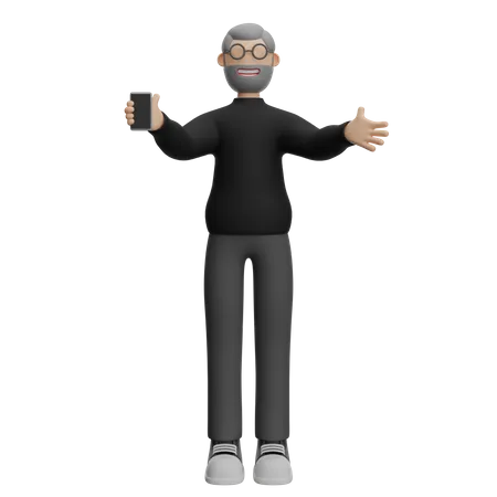 Happy Man Holding Smartphone  3D Illustration