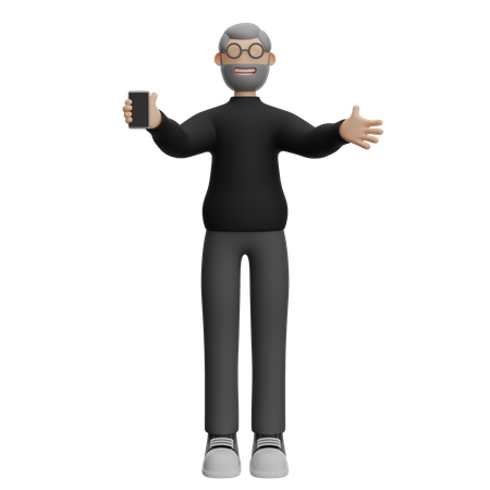 Happy Man Holding Smartphone  3D Illustration