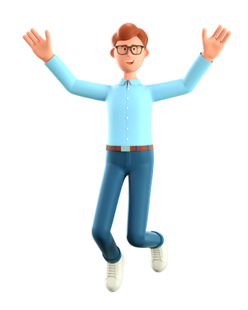 Happy man jumping  3D Illustration