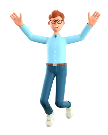 Happy man jumping  3D Illustration