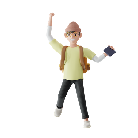 Happy Man jumping  3D Illustration