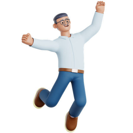 Happy Man Jumping  3D Illustration