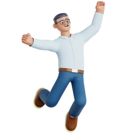 Happy Man Jumping  3D Illustration