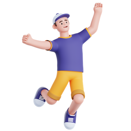 Happy Man Jumping  3D Illustration