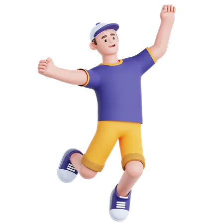 Happy Man Jumping  3D Illustration