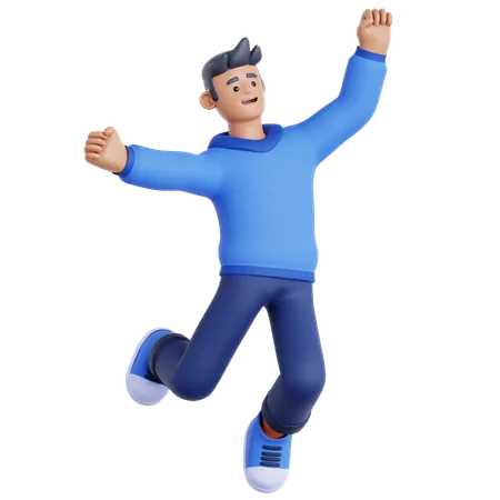 Happy Man Jumping  3D Illustration