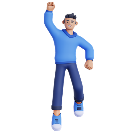 Happy Man Jumping  3D Illustration