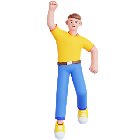 Happy Man Jumping  3D Illustration