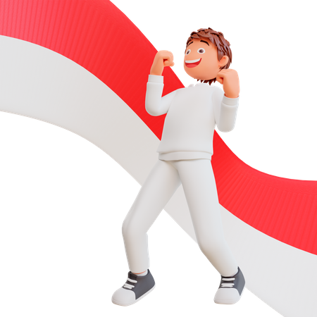 Happy man on Indonesia independence day 3D Illustration