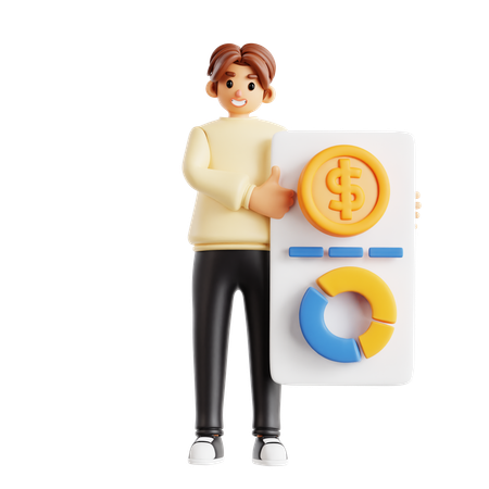 Happy Man Presenting Financial Data Dashboard  3D Icon