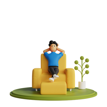 Happy Man relaxing in chair 3D Illustration