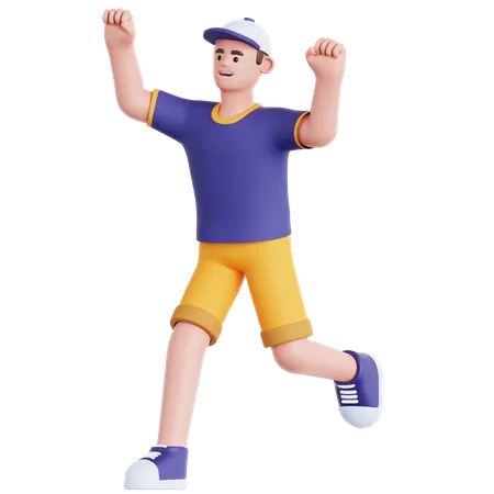 Happy Man Running  3D Illustration