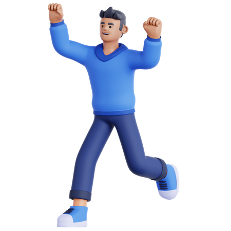 Happy Man Running  3D Illustration