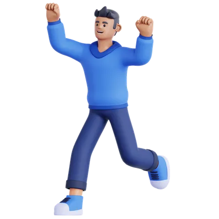 Happy Man Running  3D Illustration