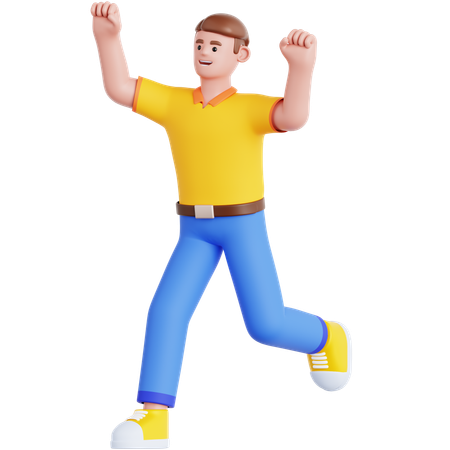 Happy Man Running  3D Illustration