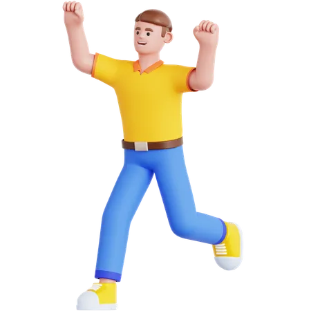 Happy Man Running  3D Illustration