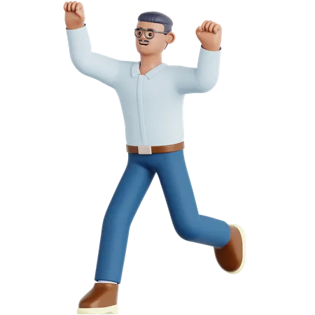 Happy Man Running  3D Illustration