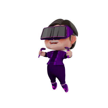 Happy man using Metaverse technology  3D Illustration