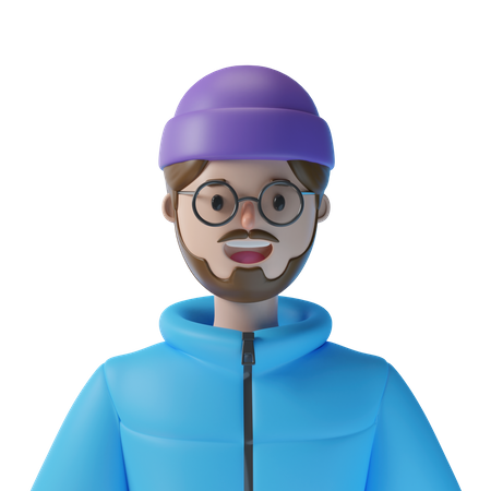 Happy Man With Beanie Hat  3D Illustration