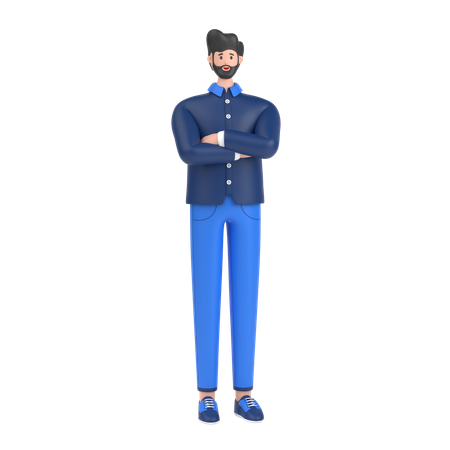 Happy Man with folded arm hand  3D Illustration