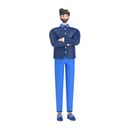 Happy Man with folded arm hand 3D Illustration