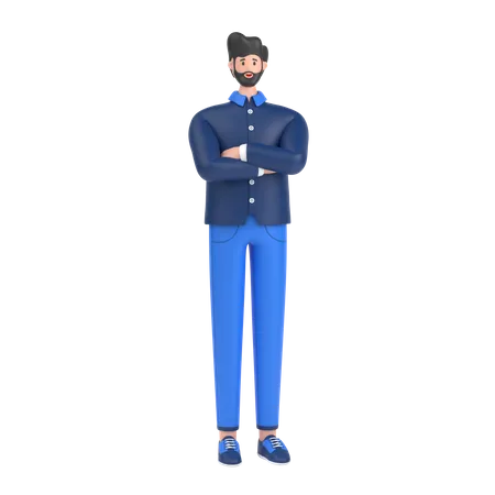 Happy Man with folded arm hand  3D Illustration