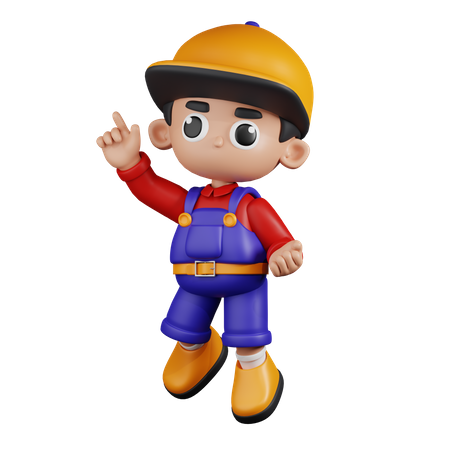 Happy Mechanic Jumping Pose  3D Illustration