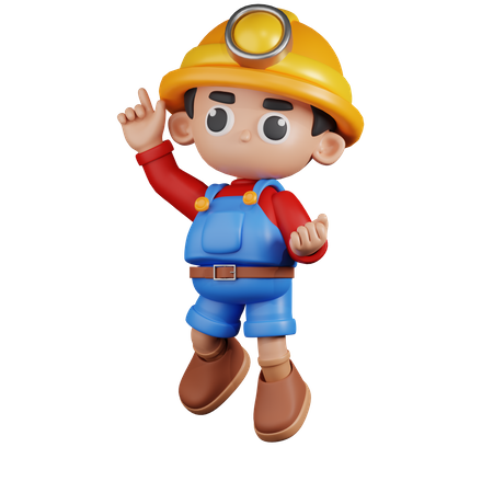 Happy  Miner  With Jumping Pose  3D Icon