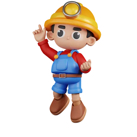 Happy  Miner  With Jumping Pose  3D Illustration